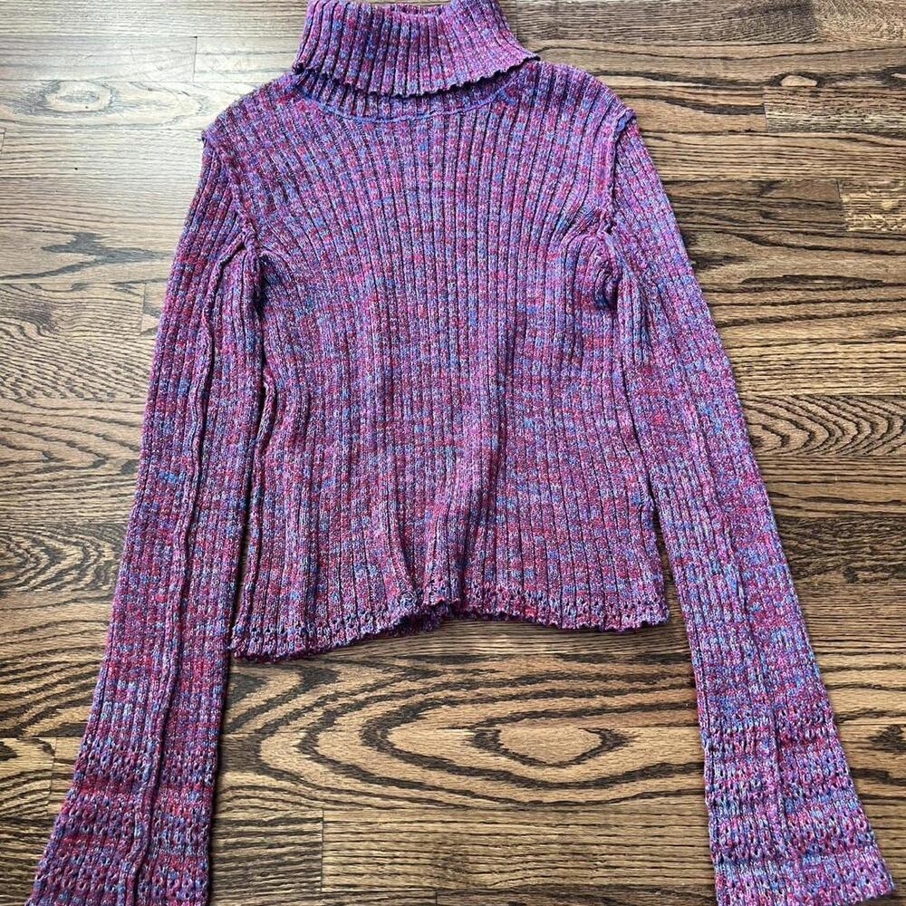 Pink purple blue Free People turtleneck sweater bell sleeves boho